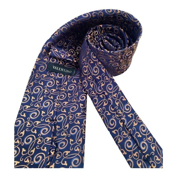 VALENTINO Current Blue Arabesque Print Silk Tie Made In Italy 60-3.3/4 EX COND